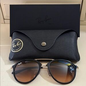 Ray Ban Double Bridge Black Sunglasses with Gold Tone Hardware